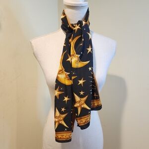 Black and Gold Star and Moon Neck Scarf